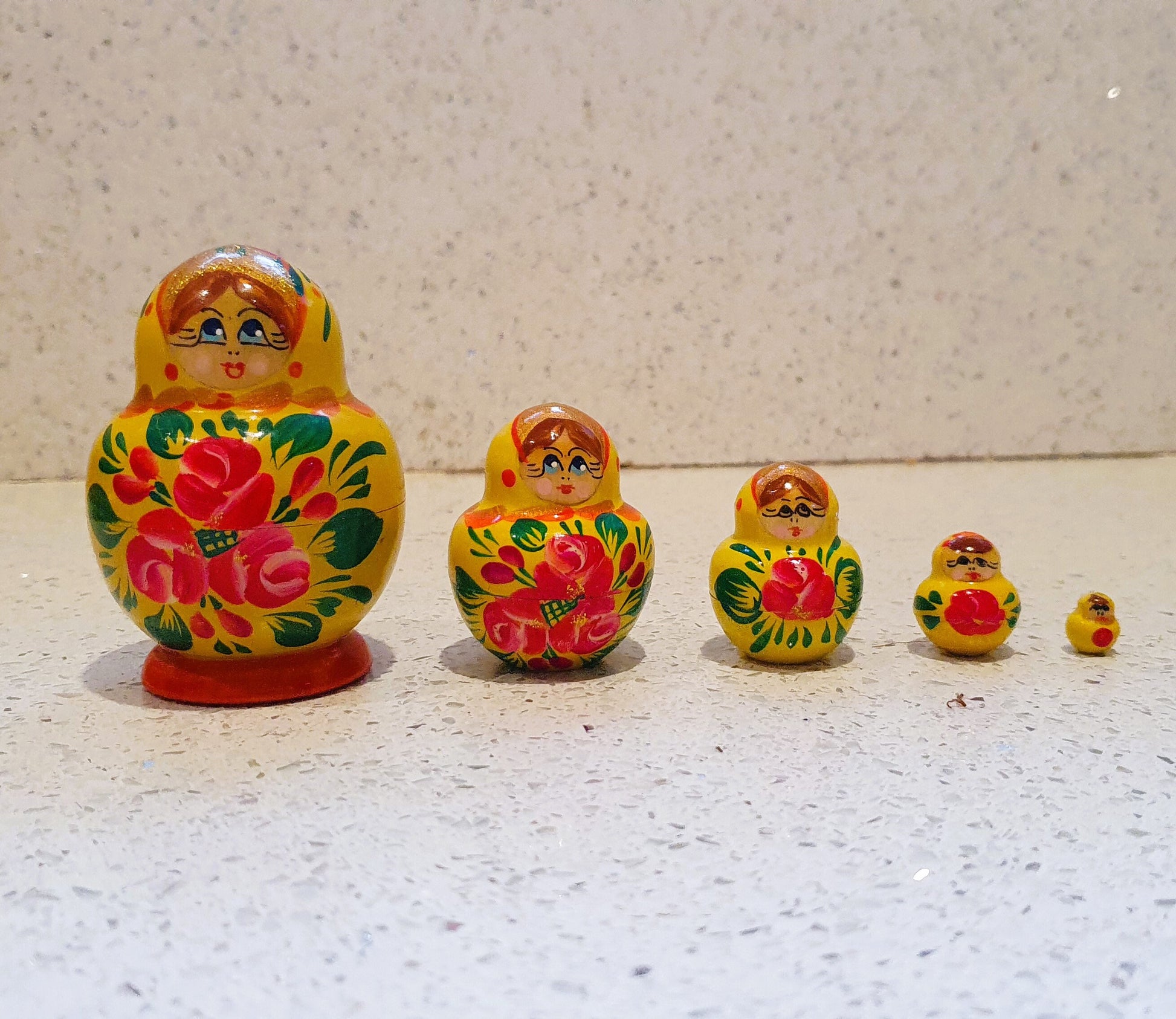 Vintage Russian Dolls, Yellow, Made in Russia 