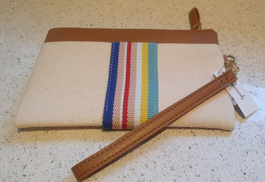 Harrods Toiletries bag, Wash Bag, Make up bag, Purse, Canvas and Leather, Rainbow colours, cream, Classic.