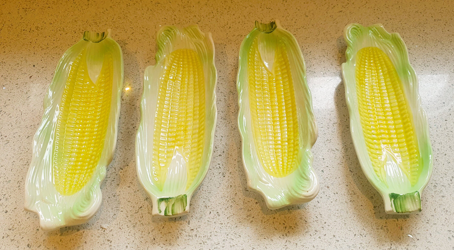 Corn On The Cob Sweetcorn Dishes, Yellow, green, White, Vintage, 1970s