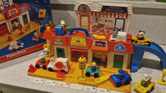 vintage Fisher Price Main Street, Jouet des années 1980, 1986, Little People, Fisher Price, Ensemble de jeu familial
