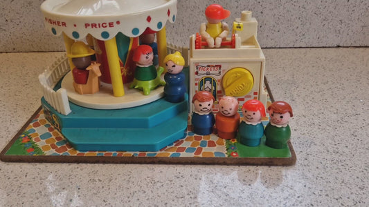Vintage Fisher Price Merry-Go-Round - Rare Wooden Little People