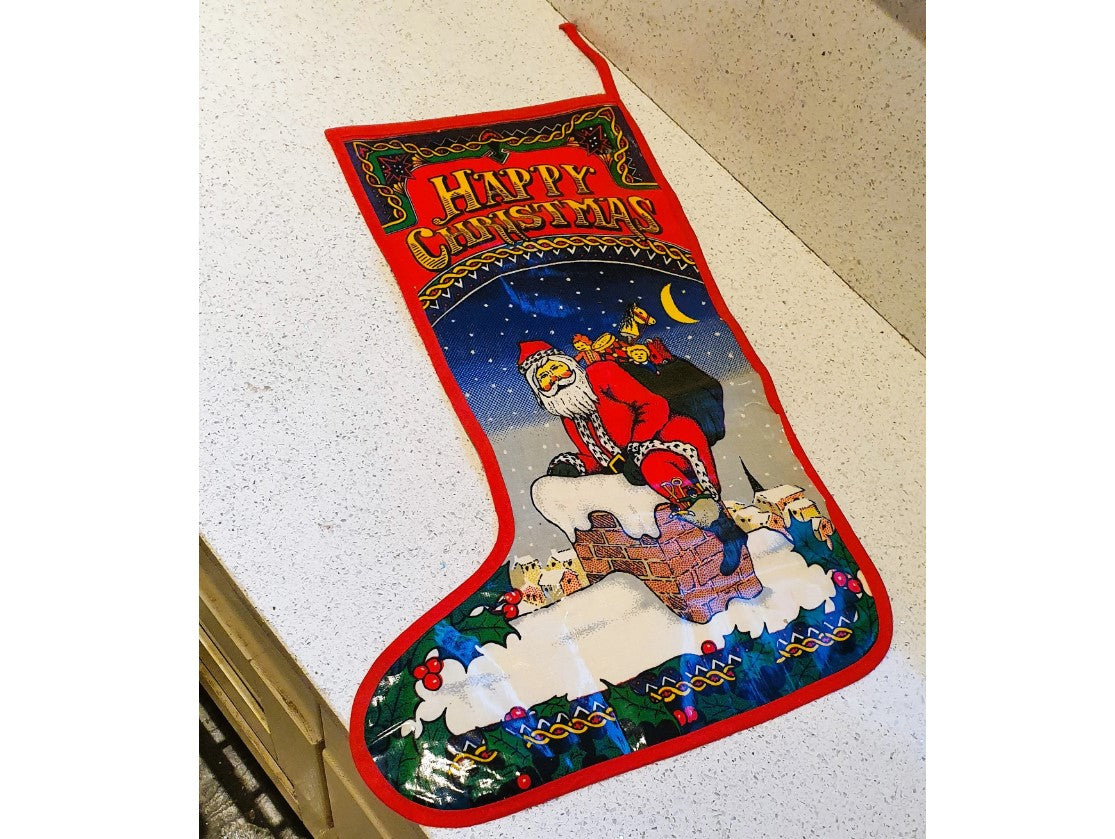 vintage Father Christmas, Large Oil cloth Christmas Stocking